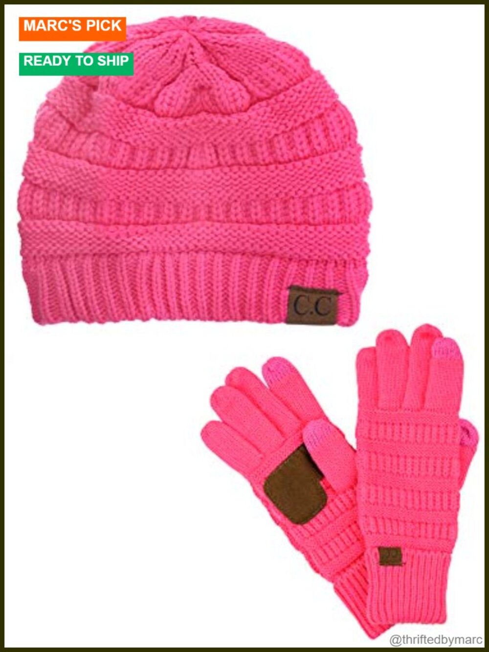 Soft Stretch Cable Knit Beanie and Anti-Slip Touchscreen Gloves 2 Pc Set